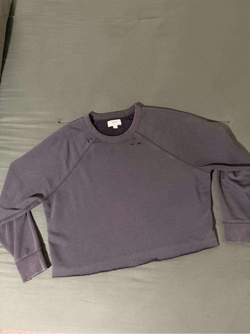 Aerie Charcoal Distressed Cropped Sweatshirt Size M